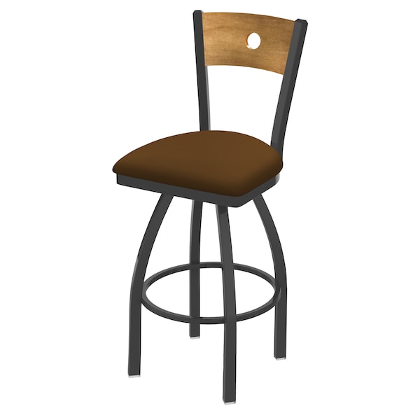 25" Swivel Counter Stool, Pewter Finish, Med Back, Canter Thatch Seat